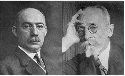 An image of the two men who invented the Gantt chart, Henry Gantt on the left and Karol Adamiecki on the right. The photo is a portrait of both side by side, and the image is in black and white.