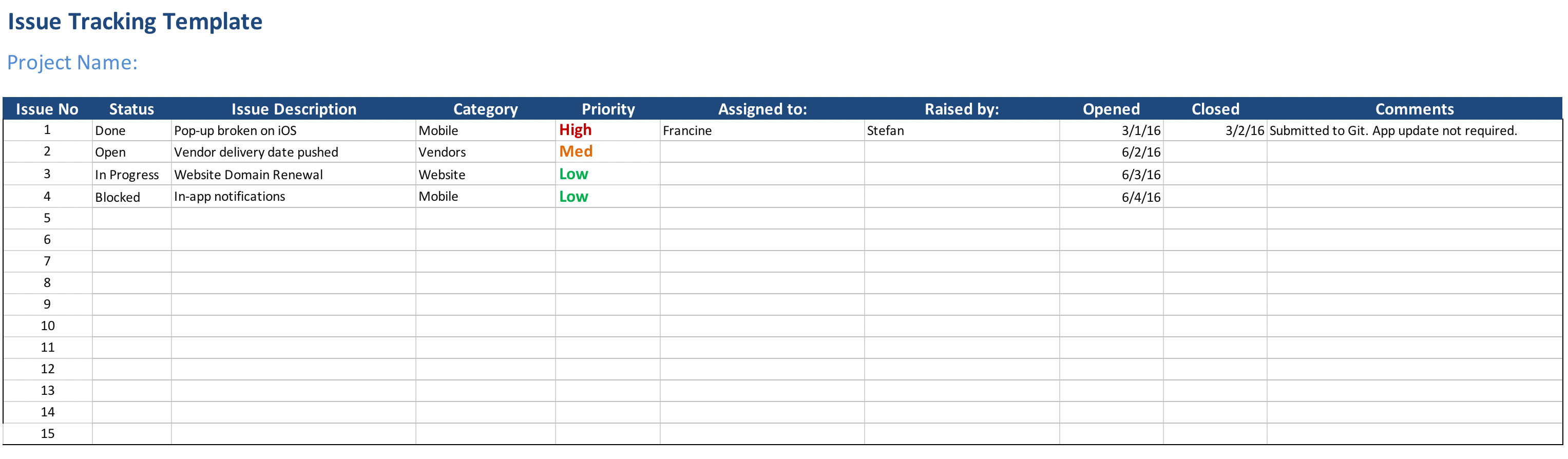 Issue Tracking Template For Excel Free Download