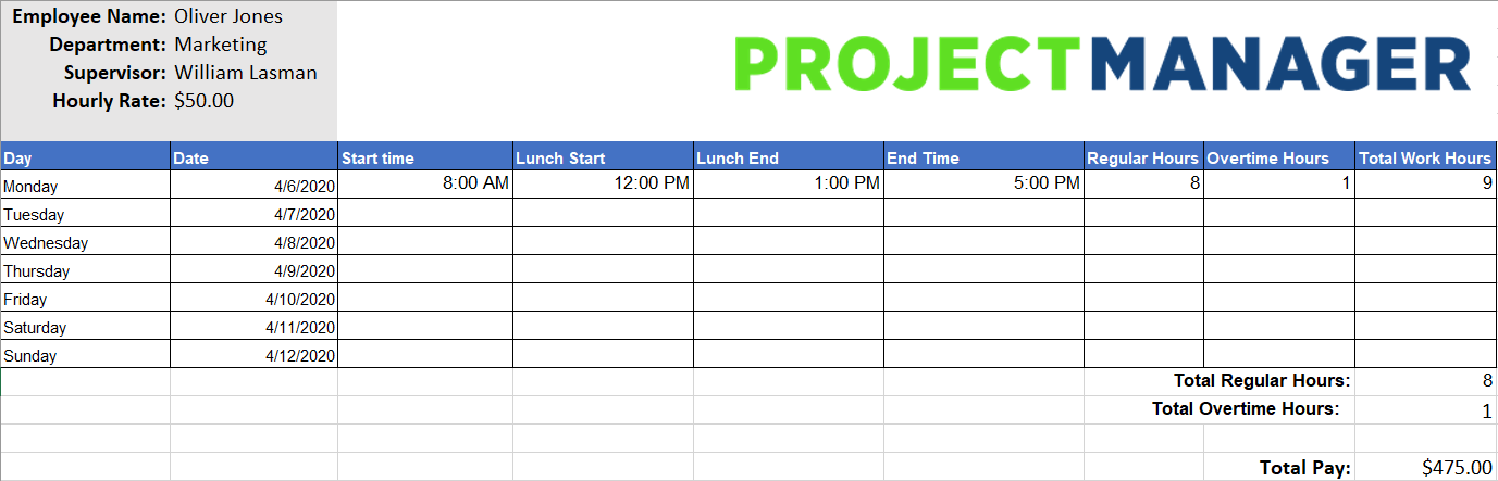 free timesheet template for Excel