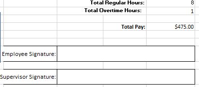 employee hours and pay in the timesheet template