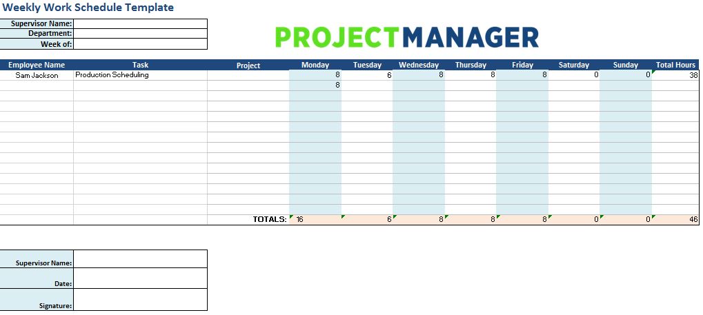 Weekly Work Schedule Template for Excel — ProjectManager.com