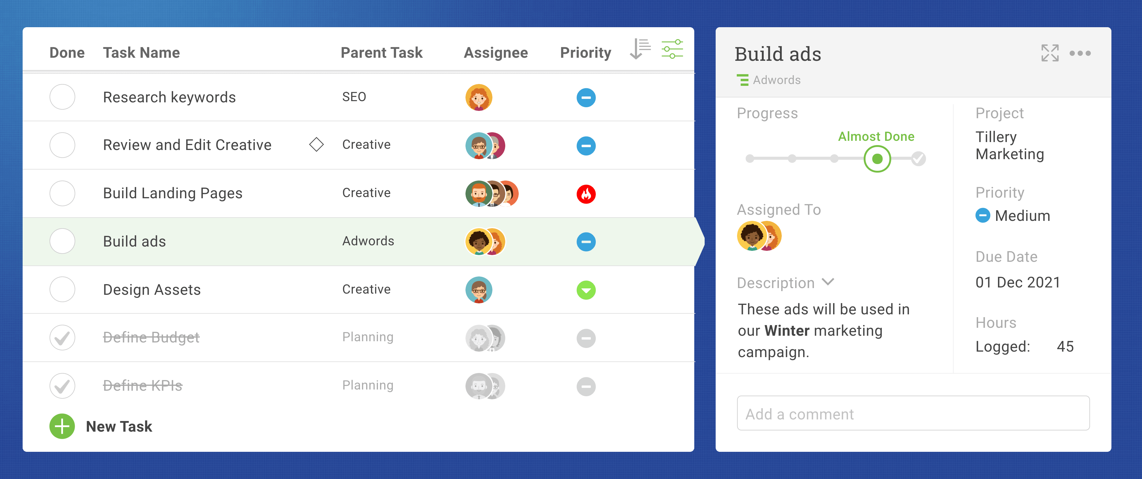 list view with expanded task