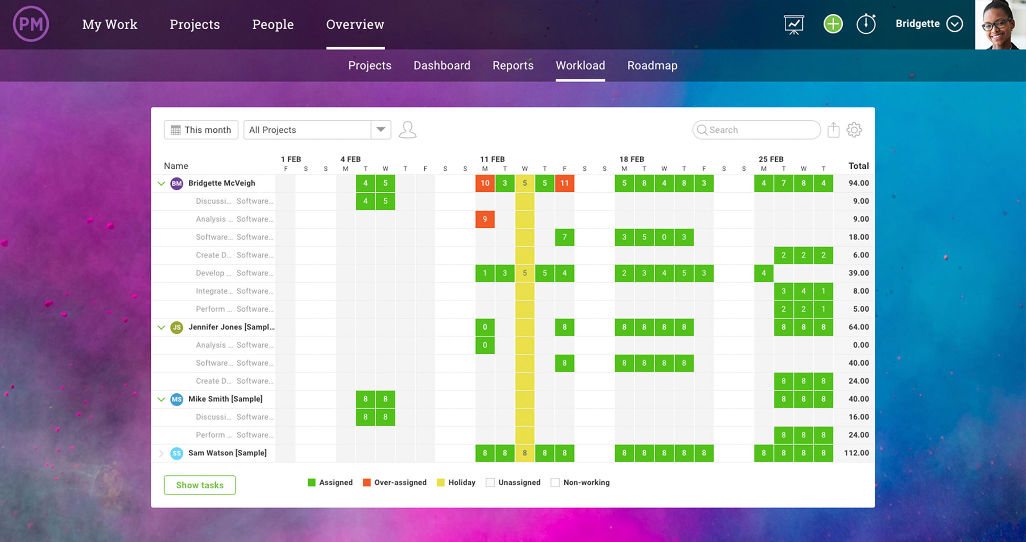 workload calendar for resource leveling