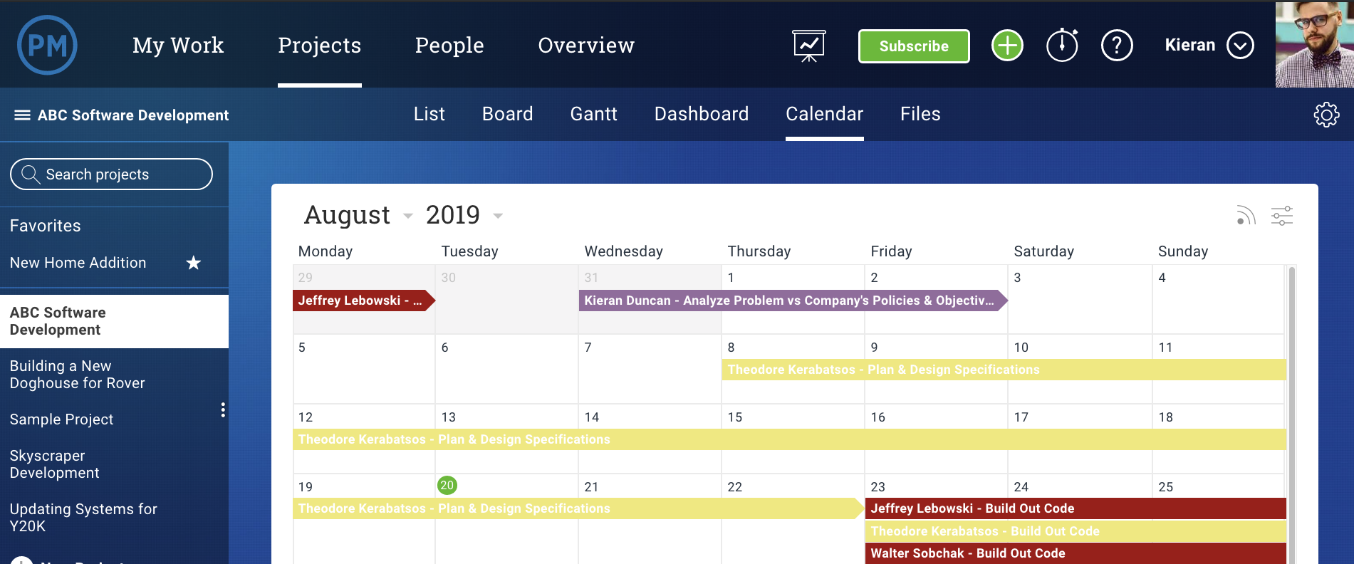 Projectmanager.com calendar view