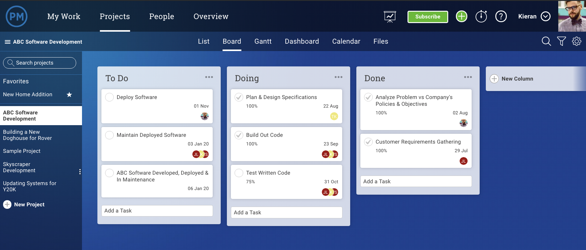 projectmanager.com Kanban board view