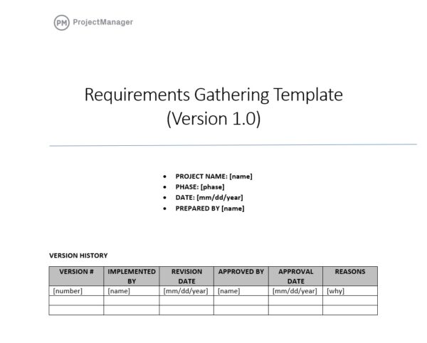ProjectManager's requirements gathering template