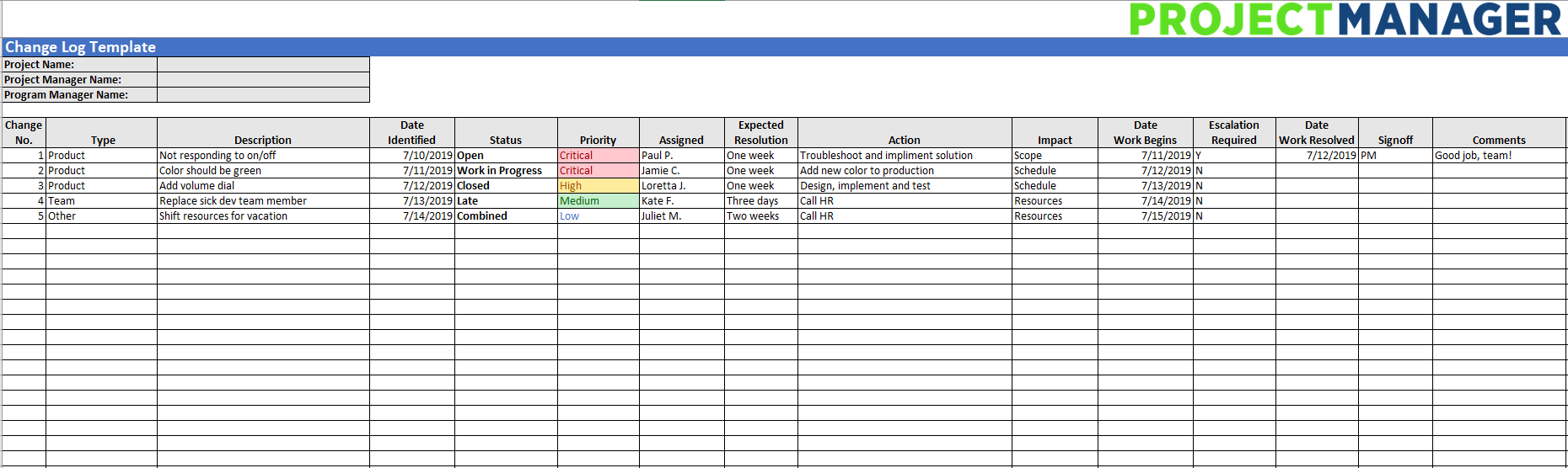 Change Log Template Free Excel Download ProjectManager Change Log Template Free Excel Download ProjectManager