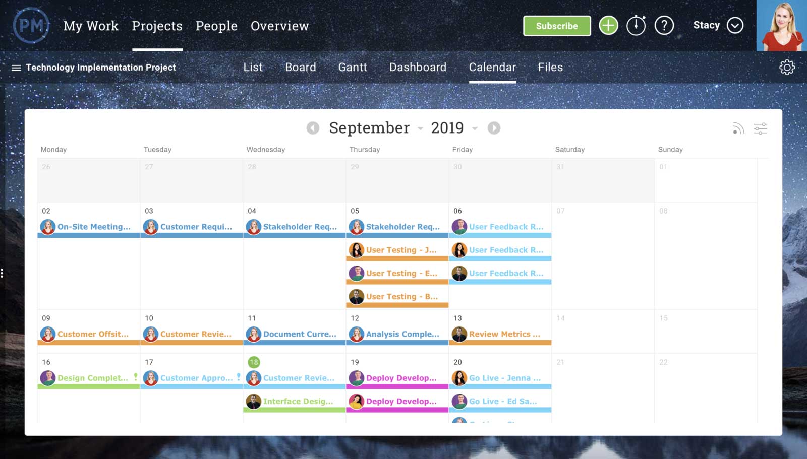  Calendar view of the various due dates an assignee has