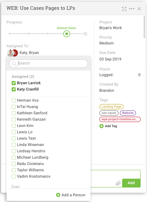 Assigning a task in projectmanager.com