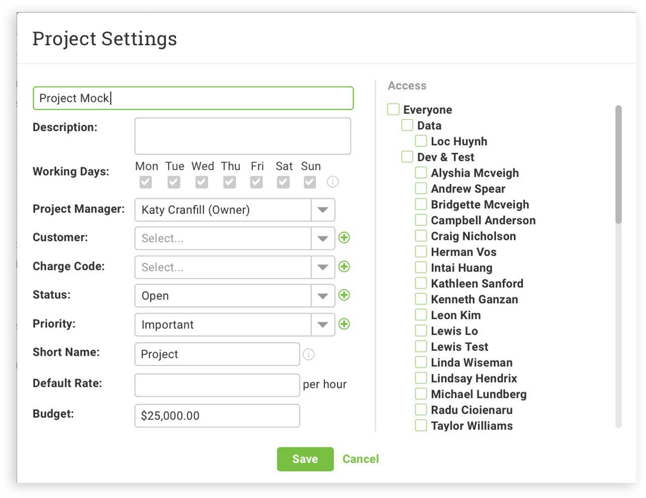 Secure and shareable project creation screen
