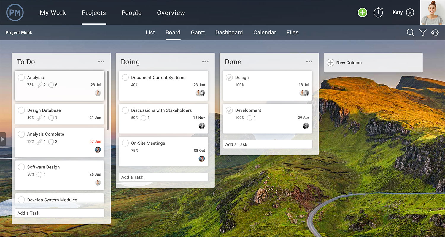 PRojectmanager.com kanban board view