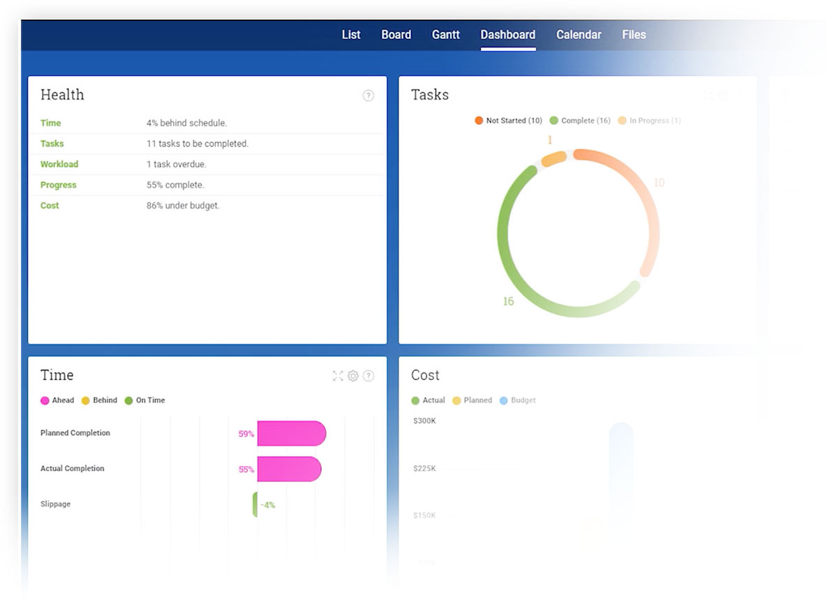 project dashboard software screenshot