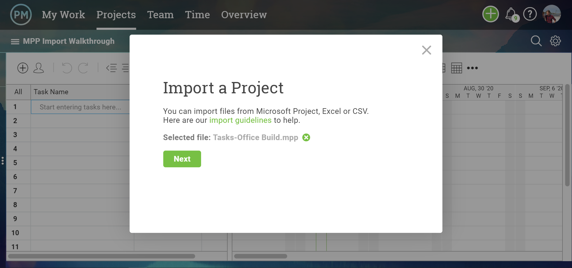 Choose a Microsoft Project file to import into ProjectManager.com so you can use MS project on your Mac