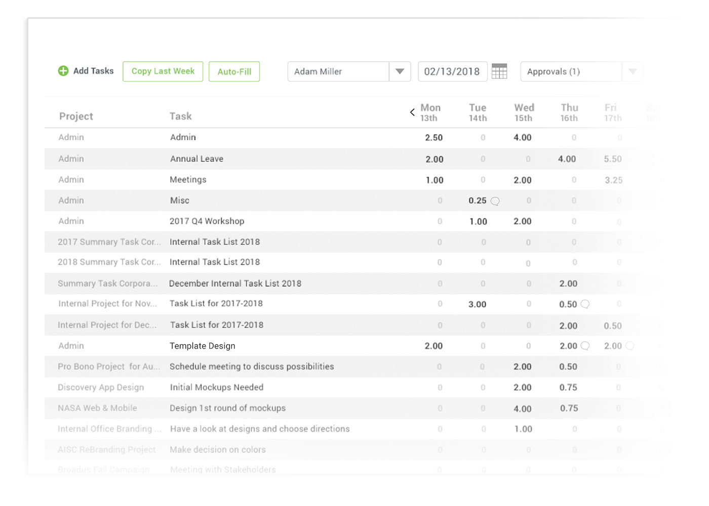 timesheet for product teams screenshot