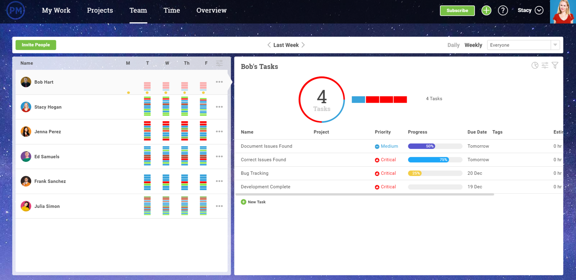 Team section screenshot with weekly tasks shown