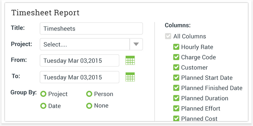 Timesheet report creation