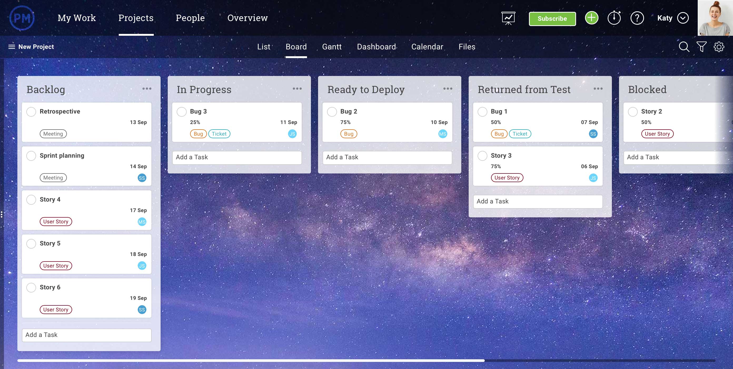 scrum board example in ProjectManager.com