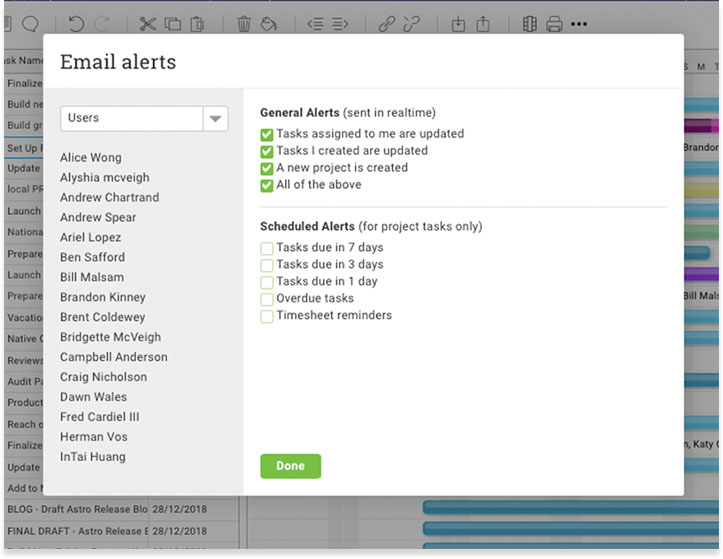 Email alert setup screen