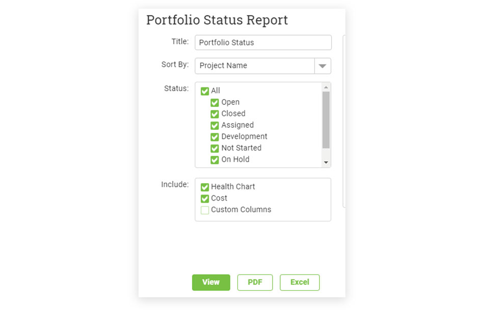 Portfolio status report creation screen