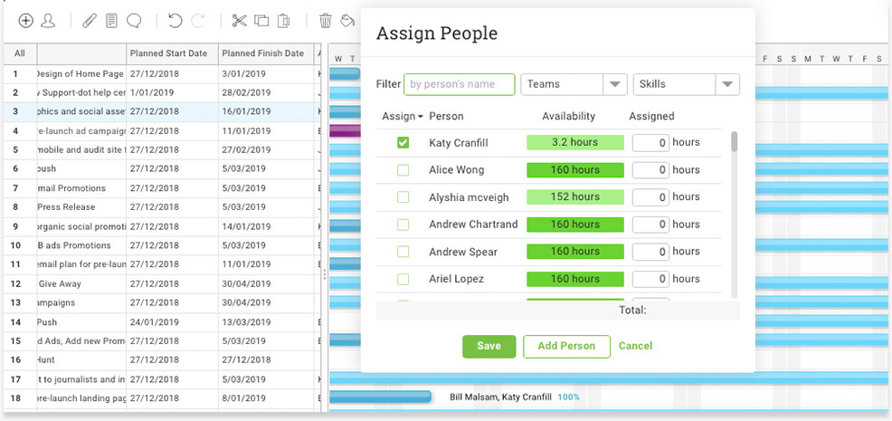 Assign People screen