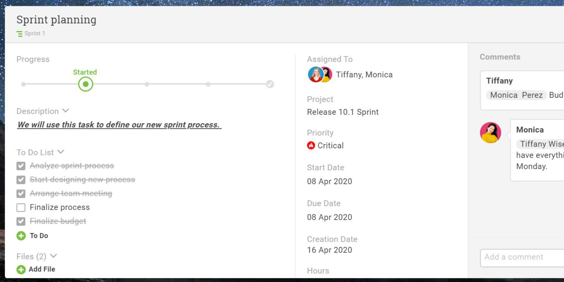 Expanded task in projectmanager.com including comments and attachments