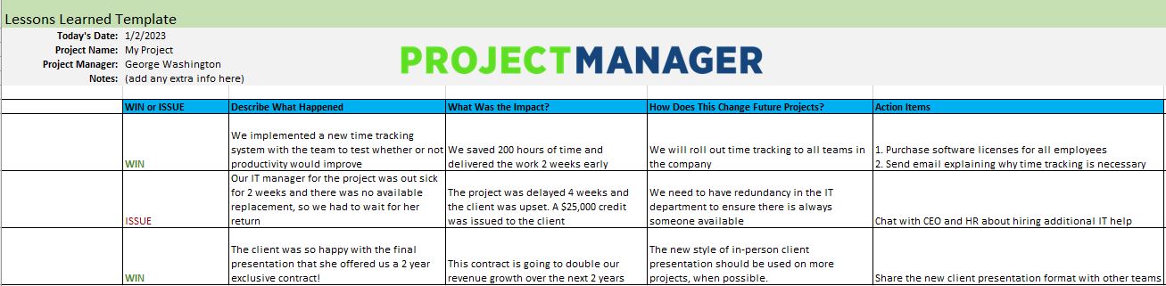 Lessons Learned Template Excel from www.projectmanager.com