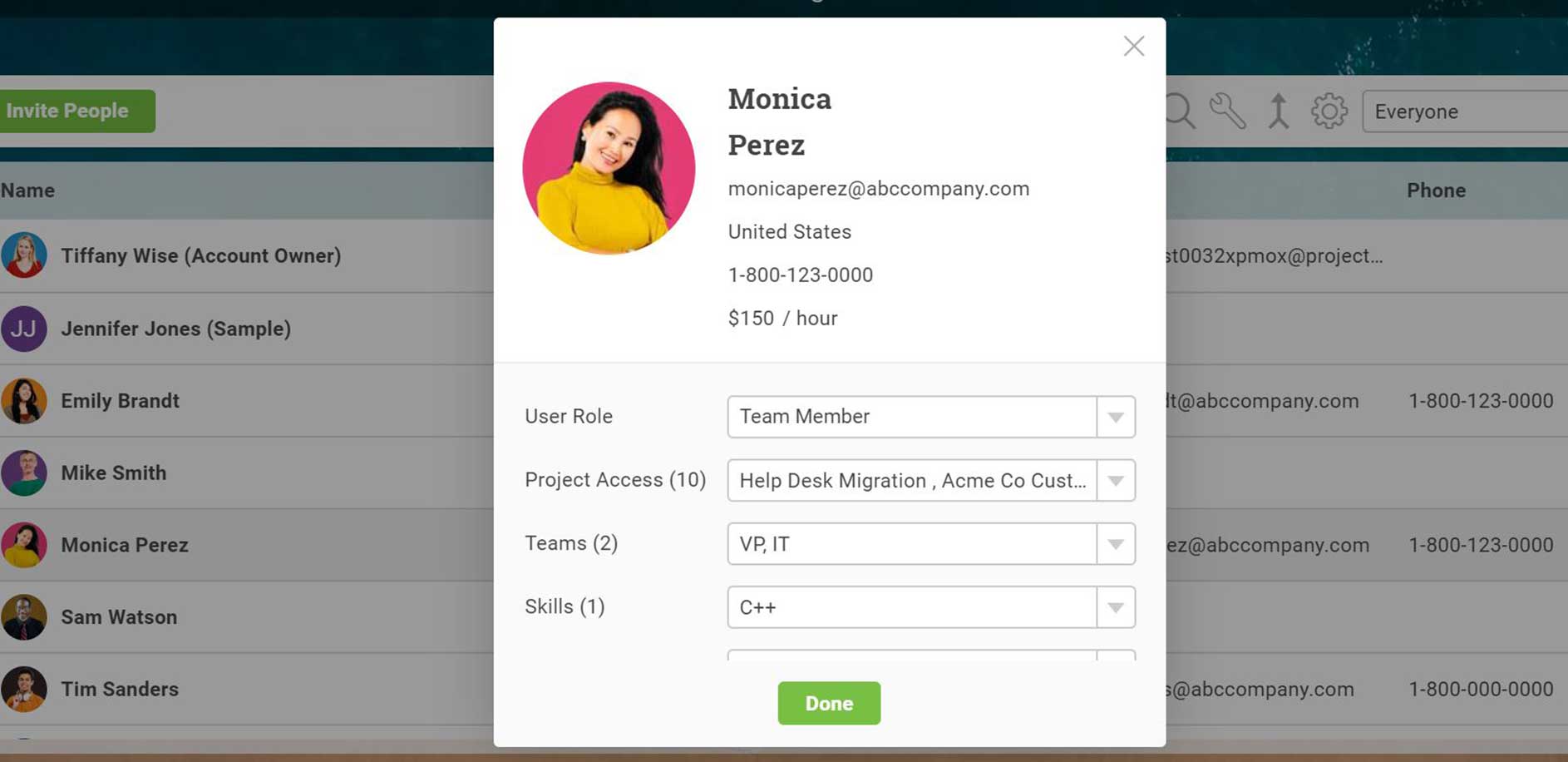 User profile in ProjectManager.com.