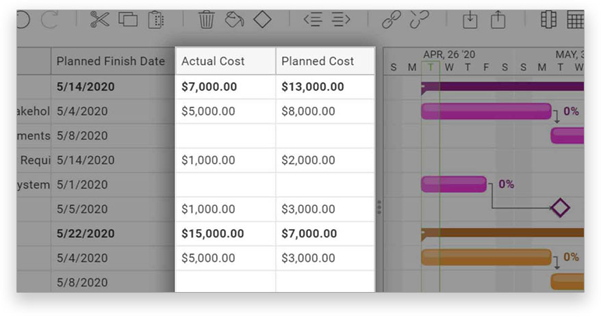 Gantt chart budget on ProjectManager.com