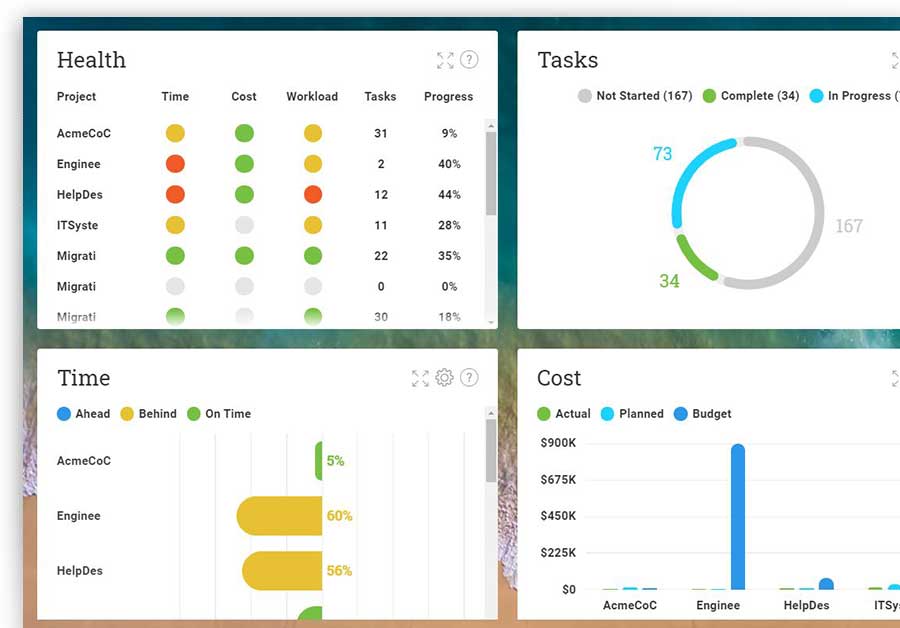 A screenshot of a dashboard in ProjectManager.com