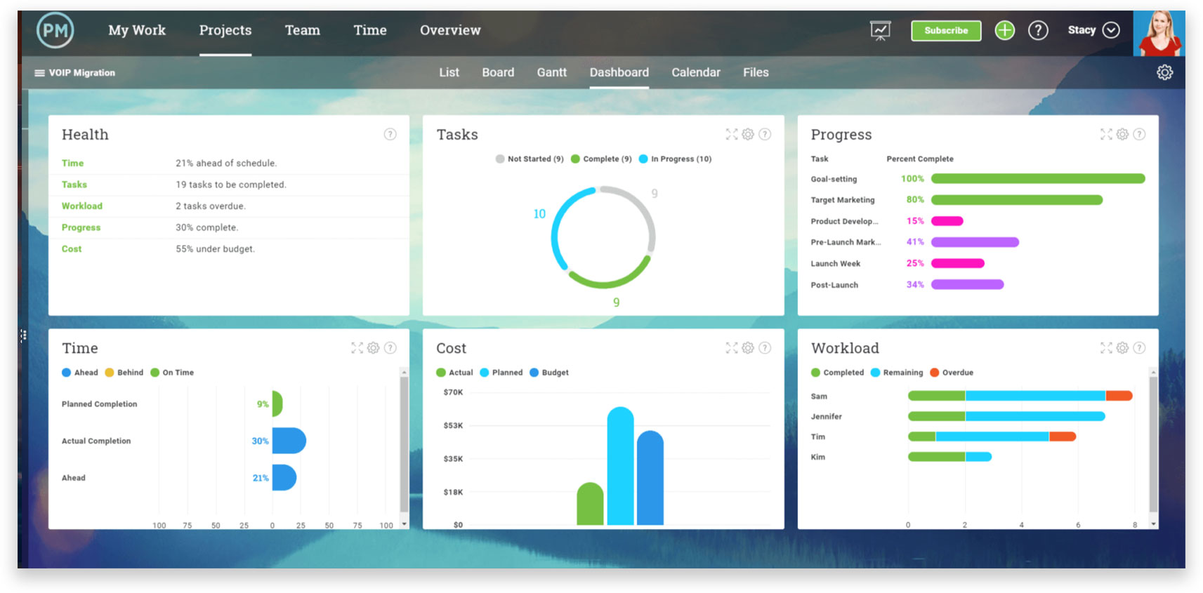 ProjectManager's Dashboard view