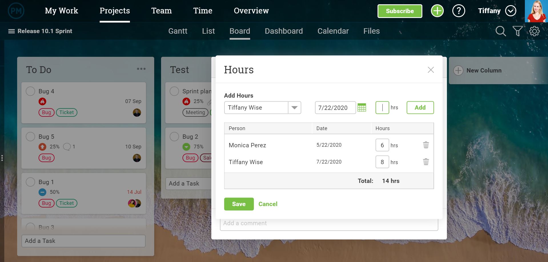 Kanban board project view