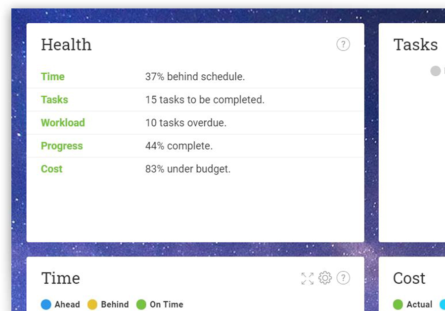 A screenshot of a dashboard in ProjectManager.com