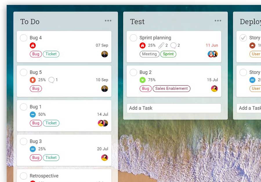 kanban cards collected under columns to visualize workflow