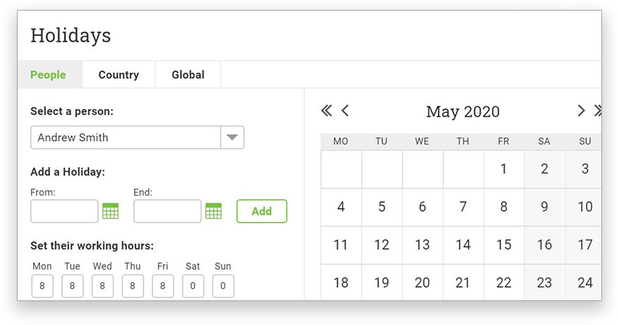 Manage holidays and build project schedules