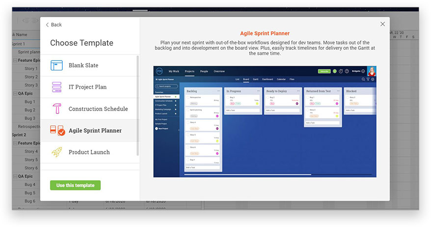 Start your project by adding tasks or use our template