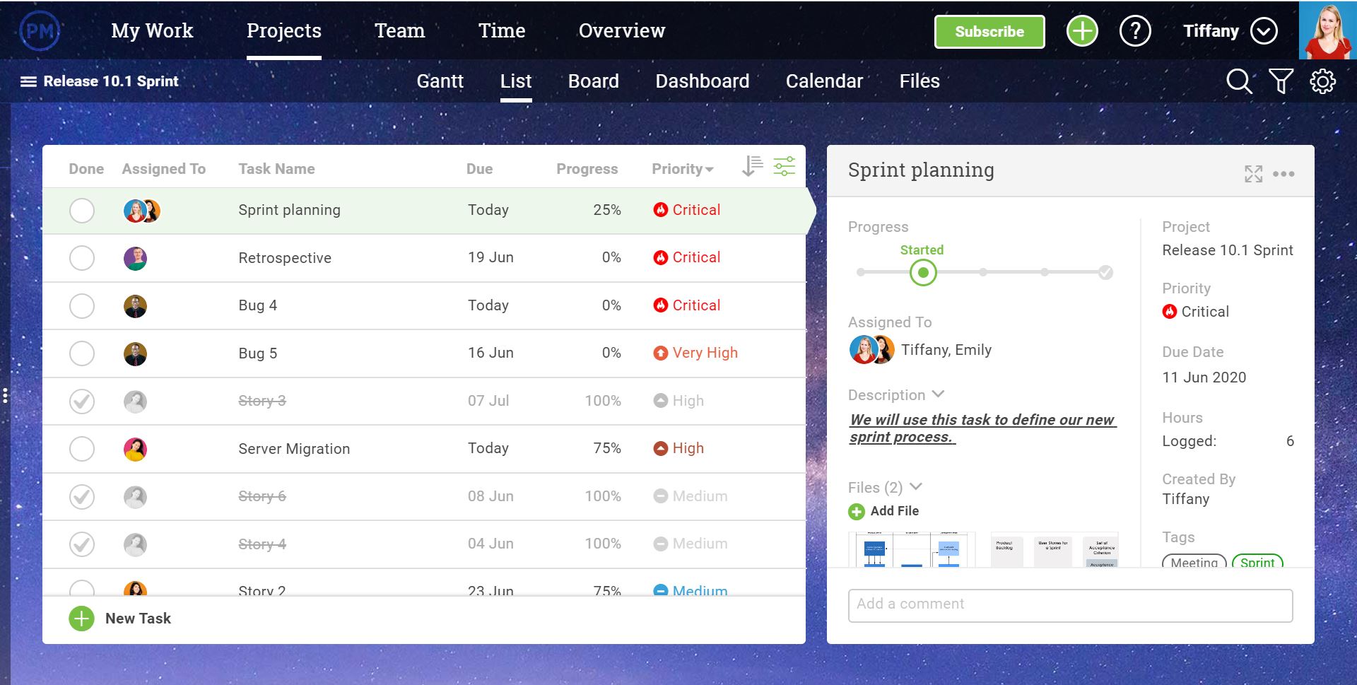 A screenshot of a task list in ProjectManager.com