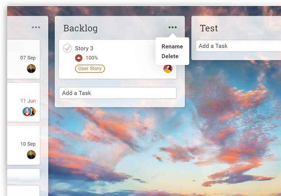 A screenshot of a kanban board being customized in ProjectManager.com