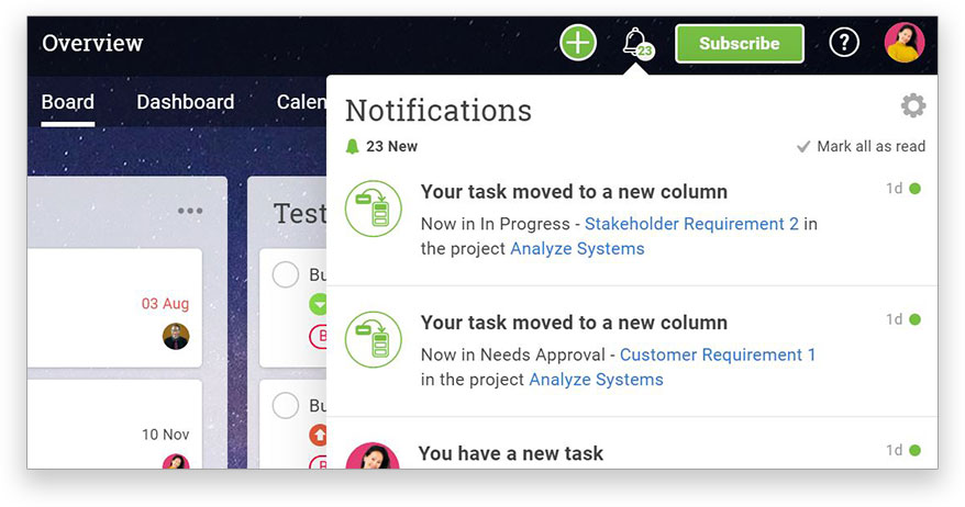 Get in-app notifications when tasks are updated