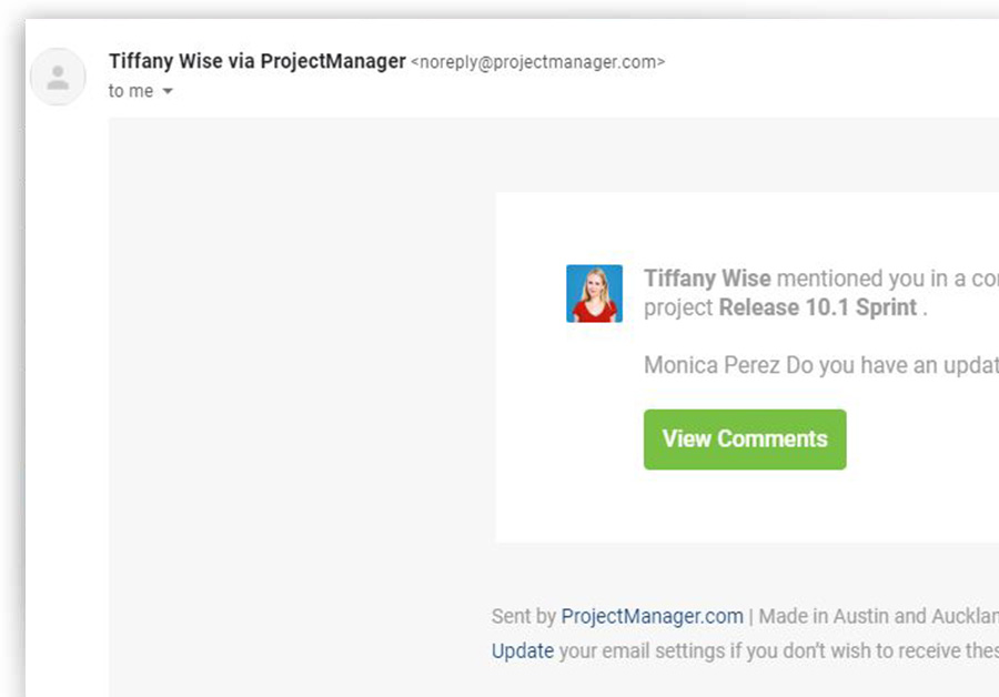 A screenshot of an email notification of a task’s progress