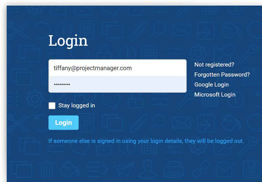 A screenshot of ProjectManager.com’s sign in page, which features single sign-on login