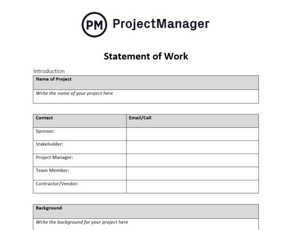 ProjectManager's free statement of work template
