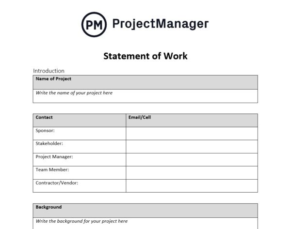 Free Statement of Work Template (SOW) - ProjectManager