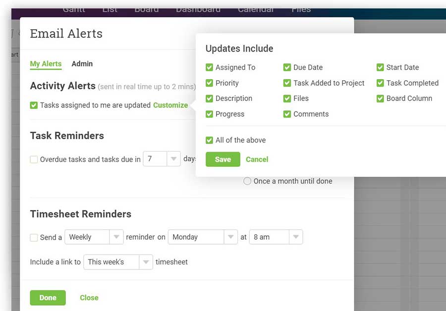 A screenshot of the email alert window