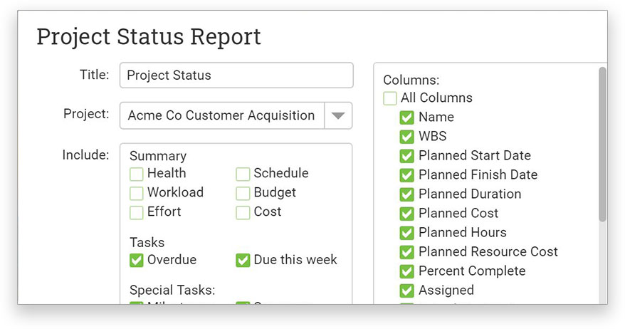 filtered status report to share with stakeholders