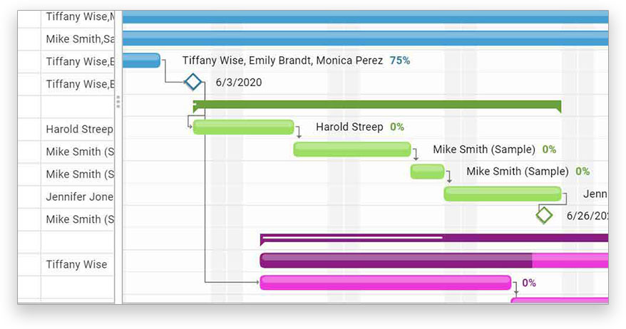 Gantt chart tool with baseline and planned effort