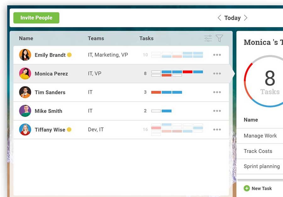 A screenshot of ProjectManager.com’s team view