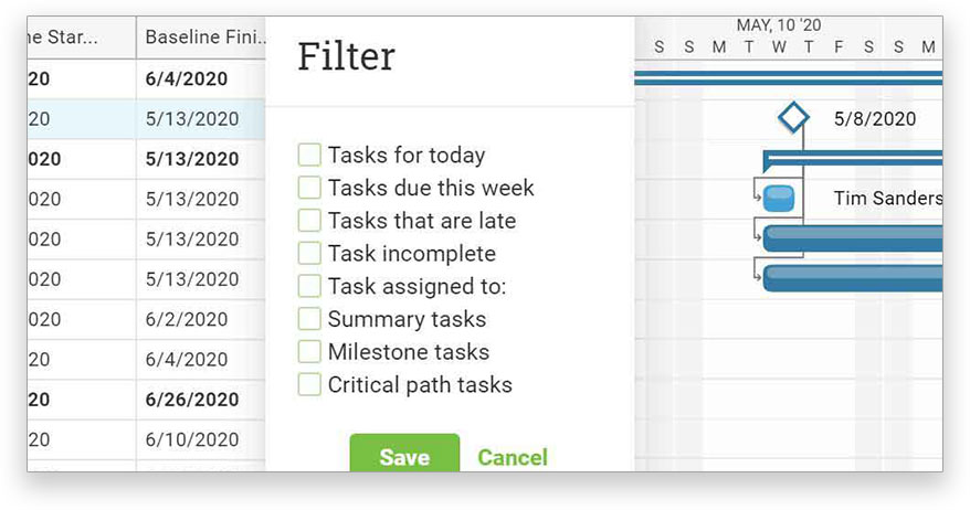 filter to see which tasks are due today, this week and more