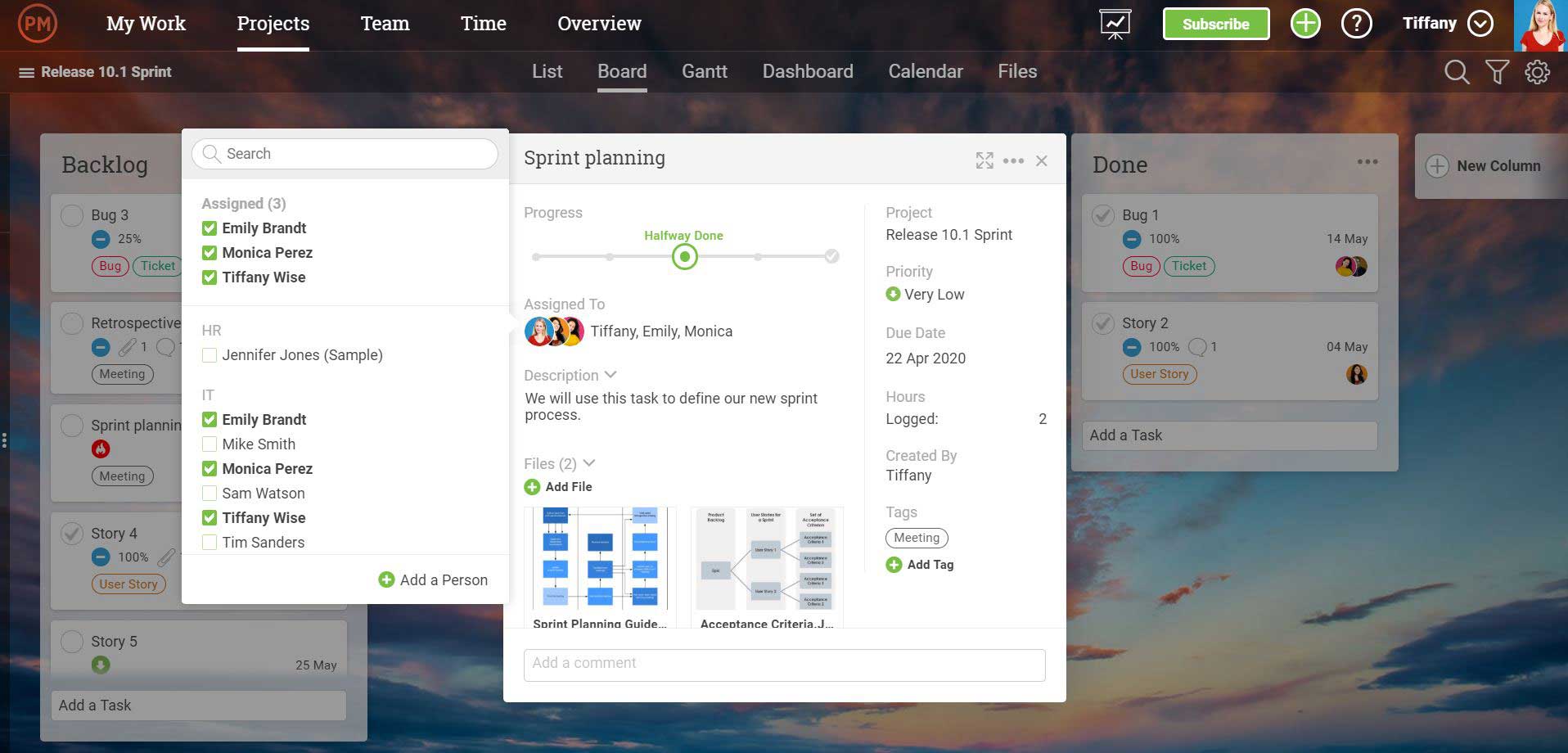 A screenshot of a task being assigned to a team member in ProjectManager.com