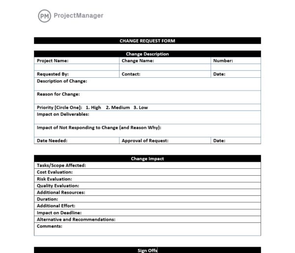 ProjectManager's free change request template