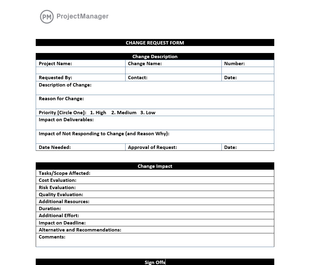 ProjectManager's free change request form template